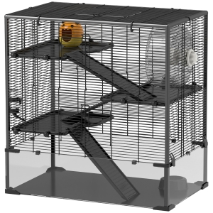 PawHut 4 Tier Hamster Cage with Deep Tempered Glass Bottom, Running Wheel, Hut, Water Bottle, Food Dish, 31" x 19" x 31.5"