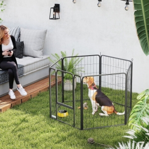 PawHut 6 Panels Heavy Duty Dog Playpen Outdoor Indoor with Door & Strap, 31.5" Height Portable & Foldable Pet Playpen