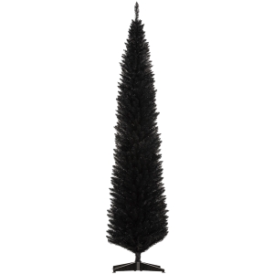 HOMCOM 8ft Unlit Pencil Artificial Christmas Tree with Realistic Branches and 618 Tips, Plastic Base, Black