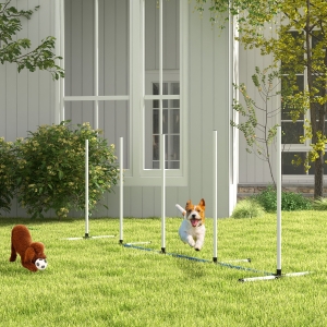 PawHut 2PCs Dog Agility Kit with Weave Poles, Spray Water Tube, Whistle, Carry Bag, White