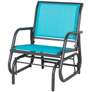 Outsunny Outdoor Glider Chair, Steel Swing Chai with Curved Armrests for Porch, Garden, Poolside, Balcony, Blue