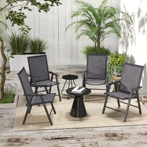 Outsunny 4-Piece Folding Chair Set for Relaxing on Patio Balcony Garden, Comfortable Outdoor Furniture with Armrests, Dark Grey