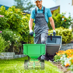 Outsunny Broadcast Spreader, 40 L Walk-Behind Fertilizer Spreader with 8.5" Wheels for Fertilizer, Seeds, Salt, 132 LB Capacity
