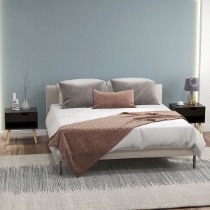 HOMCOM Set of 2 Nightstands with Storage Drawer and Shelf, Modern Bedside Table for Bedroom, Black