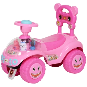 Qaba Foot to Floor Toddler Push Car w/ Horn, Light, Music, Anti-Over-Backwards Device & Underseat Storage, Pink