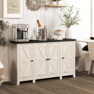 HOMCOM Rustic Sideboard, Buffet Cabinet with Adjustable Shelves for Living Room, Dining Room, Entryway, White Wood Grain