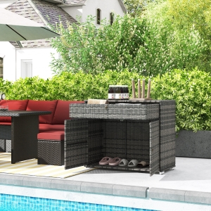 Outsunny Outdoor Storage Cabinet, Wicker 2-Door Pool Towel Storage Cabinet with Drawer, PE Rattan Pool Organizer, Grey