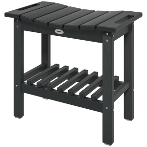Outsunny HDPE Shower Bench, Waterproof Shower Stool with Handle, Storage Shelf, Non-Slip Pads for Indoor Outdoor, Black