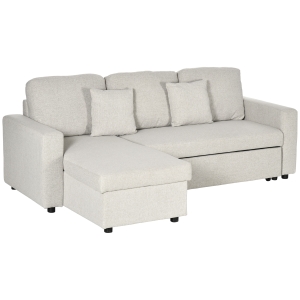 HOMCOM L-Shaped Sectional Sofa Bed, Loveseat Reversible Sleeper Sofa with Pull Out Couch Bed and Storage Chaise, Cream White