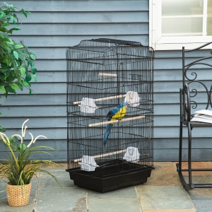 PawHut 36" Bird Cage, Macaw Play House, Cockatoo, Parrot, Finch Flight Cage, 2 Doors Perch, 4 Feeder Pet Supplies, Black