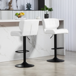 HOMCOM Swivel PU Leather Barstools Set of 2 Adjustable Bar Stools with Footrest Back for Kitchen Counter Dining Room White