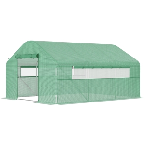 Outsunny 13' x 10' x 6.5' Tunnel Greenhouse Hoop House with Upgraded Galvanized Steel Frame and Large Windows, Green