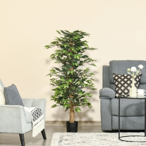 HOMCOM 5FT Artificial Ficus Tree, Fake Tree with Leaves, Faux Plant in Nursery Pot for Indoor Decoration