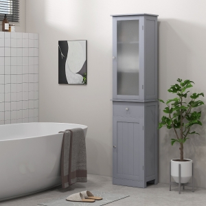 kleankin Tall Bathroom Cabinet, Bathroom Storage Cabinet with Drawers, 2 Doors and Adjustable Shelves, Grey