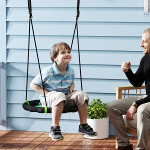 Qaba 24 inch Saucer Tree Swing Set for Kids with Adjustable Hanging Ropes for Outdoor, Backyard, Green