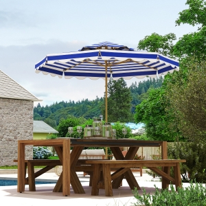 Outsunny 9FT Patio Umbrella with 8 Ribs, Crank, Tilt, UPF 50+, 2-Tier Vent for Garden, Deck, Poolside, Blue