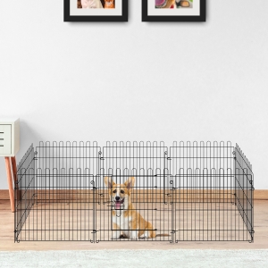 PawHut 24inch 8-Panel Dog Playpen Octagon Pet Exercise Playpen Crate Foldable Dog Cage Pen Puppy Kennel, Black
