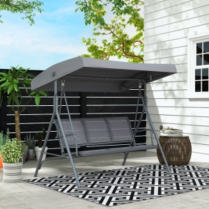 Outsunny 3-Seater Swing Chair Covered Garden Hammock A-Frame Outdoor Porch Glider Sling Seat with Adjustable Canopy Cover, Grey