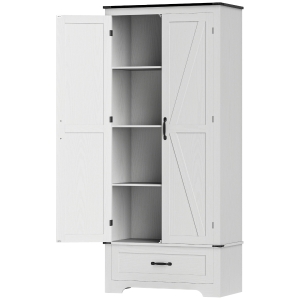 HOMCOM 72" Farmhouse Pantry Cabinet with Adjustable Shelves, Kitchen Pantry Cabinet with 2 Doors, Distressed White