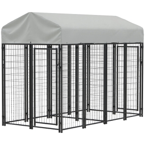 PawHut Outdoor Dog Kennel with Two-Room Design, Water-Resistant & Sun-Proof Cover, for S, M, L Dogs, 8' x 4' x 6'