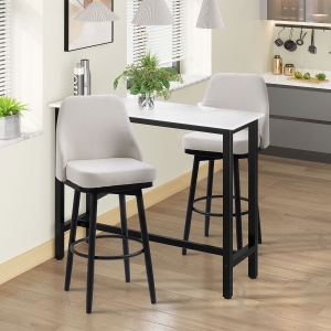 HOMCOM Extra Tall Bar Stools Set of 2, Modern 360° Swivel Barstools, Dining Room Chairs with Steel Legs Footrest, Cream White