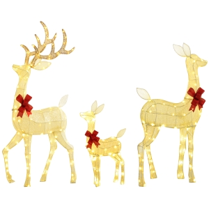 Outsunny Lighted Reindeer Christmas Decorations, 3-Piece Light Up Christmas Deer Family Set with 2 Modes for Outdoor, Silver