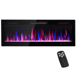 HOMCOM 50" Electric Fireplace Recessed and Wall Mounted, 1500W Ultra-thin with Adjustable Flame, Crystal, Black
