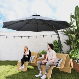Outsunny 11FT Patio Umbrella, Cantilever Umbrella with 8 Ribs, 360° Rotation, Easy Adjustment for Garden, Deck, UPF 50+, Grey