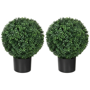 HOMCOM 2 Pack 20.5" Artificial Tree, Ball Boxwood Topiary with Pot for Indoor Home Decoration