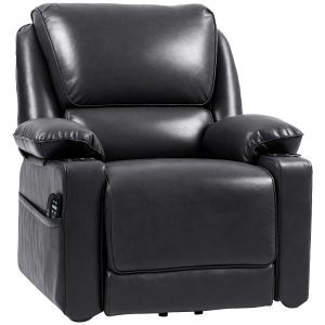 HOMCOM Power Lift Chair for Elderly, Faux Leather Recliner Sofa with Vibration Massage and Heat, Remote, Side Pockets, Black