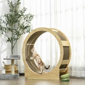 PawHut 36" Cat Wheel for Indoor Cats with Brake, Scratching Pads, Oak