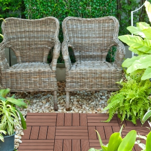 Outsunny 11 Pcs Plastic Interlocking Deck Tiles, 12" x 12" Non-slip Flooring Tiles for Indoor Outdoor Patio Balcony, Light Brown