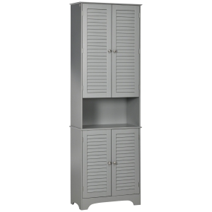 HOMCOM Tall Narrow Bathroom Storage Cabinet with Doors and Shelf Adjustability, Freestanding Linen Cabinet with 2 Cabinets and Countertop, Gray