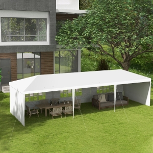 Outsunny 10' x 29' Party Tent, Canopy Tent with Sidewalls and Large Transparent Windows for Garden, Backyard, Outdoor, White
