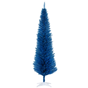 HOMCOM 7FT Decorated Christmas Tree, Pencil Christmas Tree with 499 Realistic Branch Tips and Plastic Stand, Blue