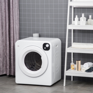 HOMCOM Compact Laundry Dryer Machine, 1300W, 3.22 Cu. Ft. Electric Portable Clothes Dryer with 7 Drying Modes for Apartment or Dorm, White