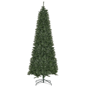 HOMCOM 8 Foot Pine Artificial Christmas Tree, Slim Pencil Xmas Tree with 952 Realistic Branches, Steel Base, Auto Open, Green