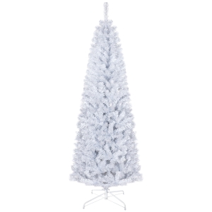 HOMCOM 6 FT Artificial Christmas Tree Pencil Xmas Tree with Stand, 618 Tips, Holiday Home Indoor Decoration for Party, White