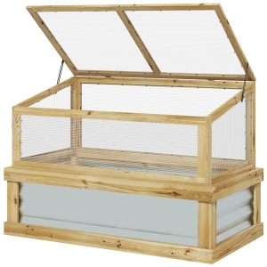 Outsunny Raised Garden Flower Bed Kit with Lean-to Greenhouse, Wooden Cold Frame Planter, 41" x 22.5" x 28.25", Natural