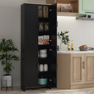 HOMCOM 67" 4-Door Kitchen Pantry Cabinet, Freestanding Storage Cabinet Cupboard with Adjustable Shelves, Black