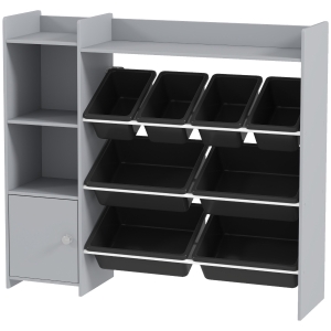 Qaba Toy Storage Organizer with 8 Bins, 2 Storage Cubbies, Shelf, Drawer, Gray