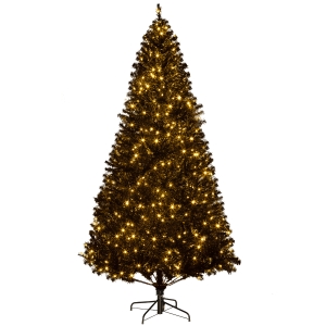 HOMCOM 7.5 FT Tall PreLit Artificial Christmas Tree with Realistic Branches, 500 Warm White LED Lights and 1346 Tips, Black