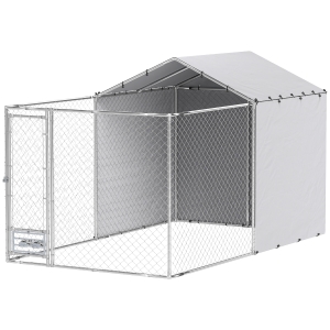 PawHut Galvanized Chain Link Large Outdoor Dog Kennel with Waterproof & UV-Resistant Cover, for M&L Dogs, 13.1' x 7.5' x 7.5'