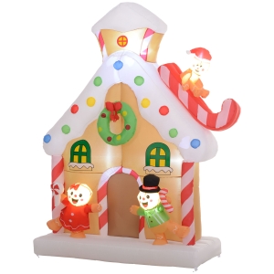 Outsunny 7FT Giant Inflatable Gingerbread House, Christmas Blow Up Decoration with Built-in LED Lights for Indoor, Outdoor, Yard