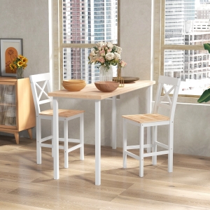 HOMCOM Counter Height Stools Set of 2, Farmhouse Bar Stools with Backs, Solid Wood Counter Stools for Kitchen Island