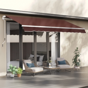Outsunny 12' x 8' Retractable Patio Awning Sunshade Shelter w/ Manual Crank Handle UV & Water-Resistant for Deck Balcony Coffee