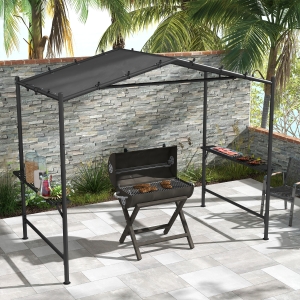 Outsunny 9' x 5' BBQ Grill Gazebo Tent, Garden Grill Canopy Outdoor Grill Shelter w/ Steel Frame and Serving Shelves, Dark Grey