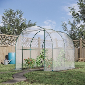 Outsunny Dome Tunnel Greenhouse Plant Shed with Roll Up Door, 6.6' x 8.2' x 6.6', Transparent