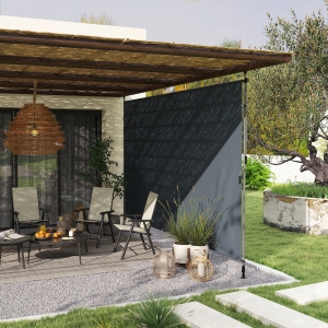 Outsunny 13' x 10' Manual Retractable Patio Awning, Outdoor Privacy Screen with UPF30+ & Water-Resistant Fabric, Dark Grey