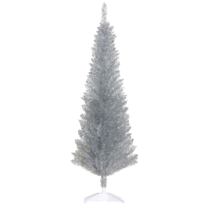 HOMCOM 5ft Unlit Pencil Artificial Christmas Tree with Realistic Branches and 294 Tips, Plastic Base, Silver
